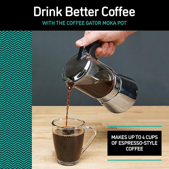 Coffee Gator 4 Cup Moka Pot, 6.7oz Stovetop Espresso Maker - Image 6