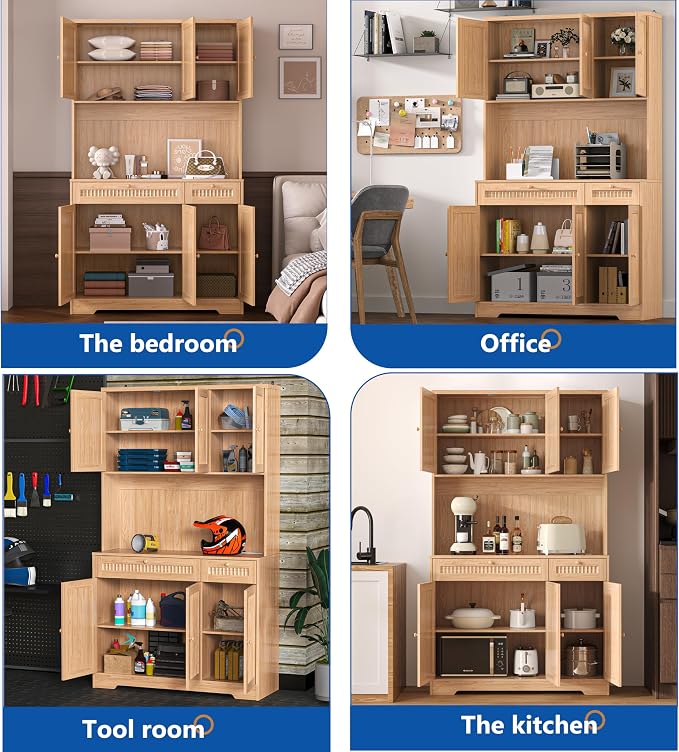 Pantry Storage Cabinet with Charging Station, Kitchen Storage with Adjustable - Image 7