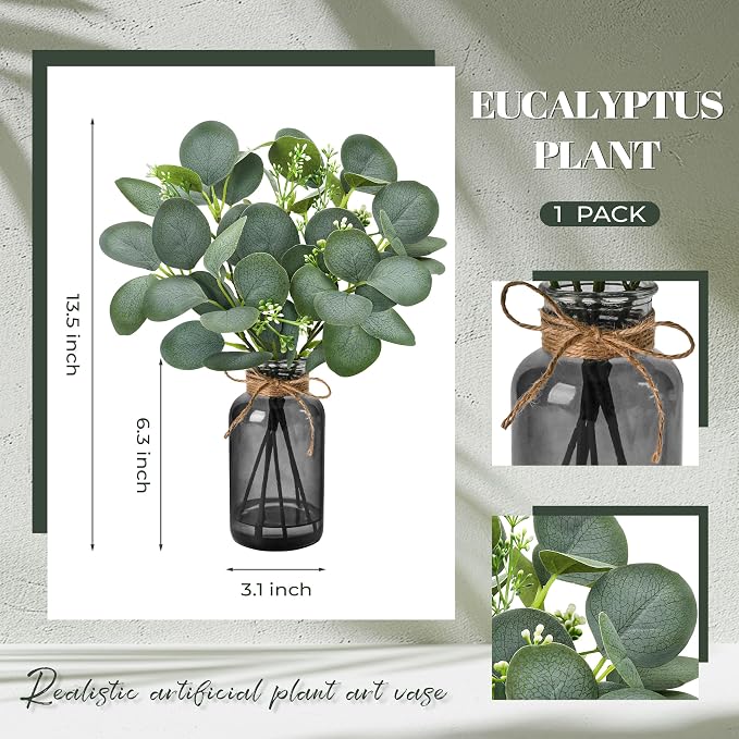 Der Rose 13.5" Fake Plants for Black Bathroom Decor Artificial Eucalyptus Stems - Image 3