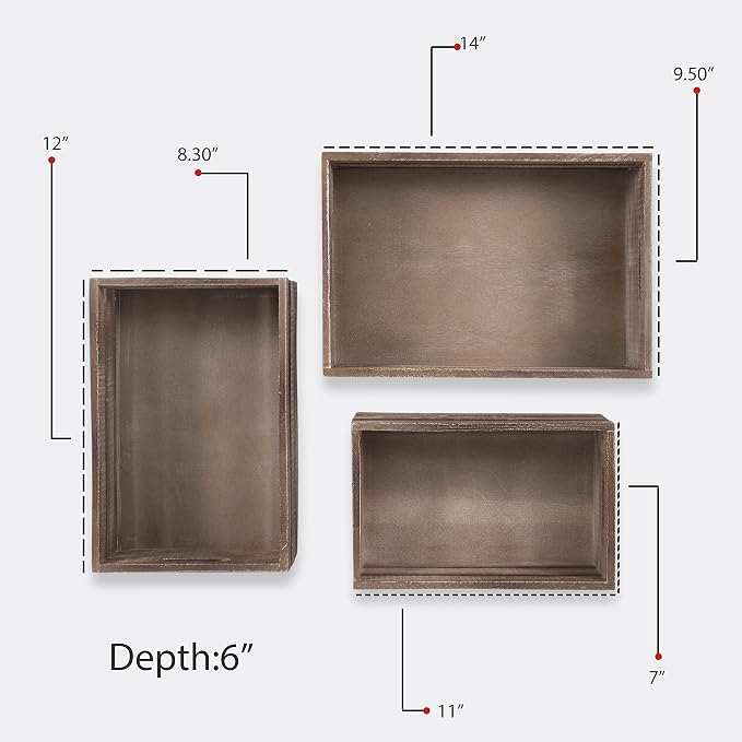 Wallniture Kitchen Storage Wine Rack Wooden Crate Basket Walnut Set of 3 - Image 3