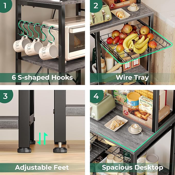 SUPERJARE Bakers Rack with Power Outlet, 47.2 Inches Coffee Bar with 3 - Image 8