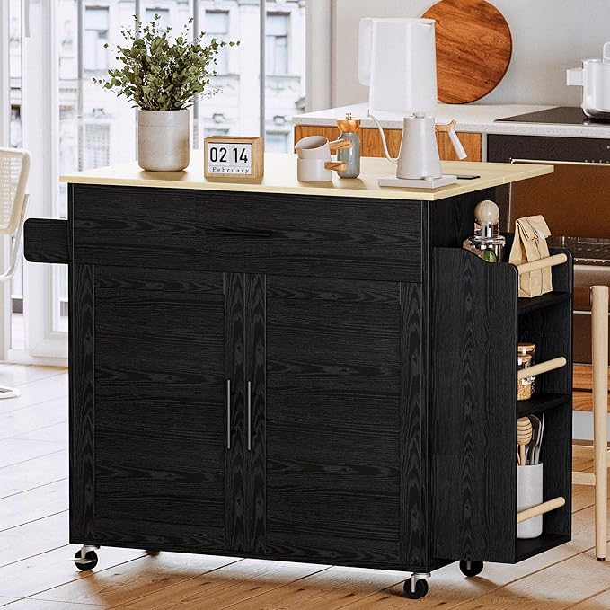 IRONCK Kitchen Island with Storage, Rolling Kitchen Island on Wheels with Drop - Image 2