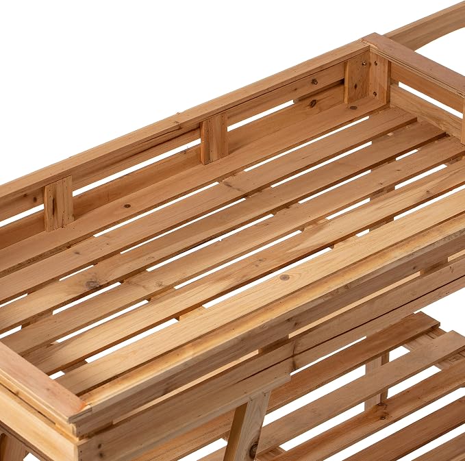 Vintiquewise Large Wooden 3 Tier Rolling Table Cart - Image 6