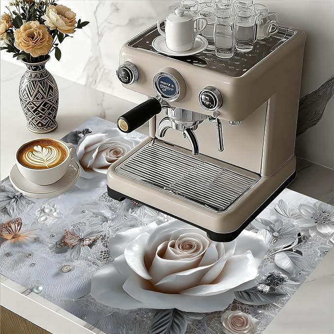 White Rose Butterfly Stove Top Cover 28.3 x 20.5 Inches, Heat Resistant Glass - Image 2