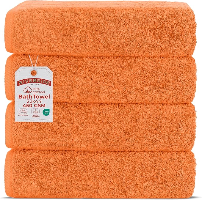 RIVERSIDE 100% Ring-Spun Cotton Bath Towels Set of 4 22 x 44 by RIVERSIDE