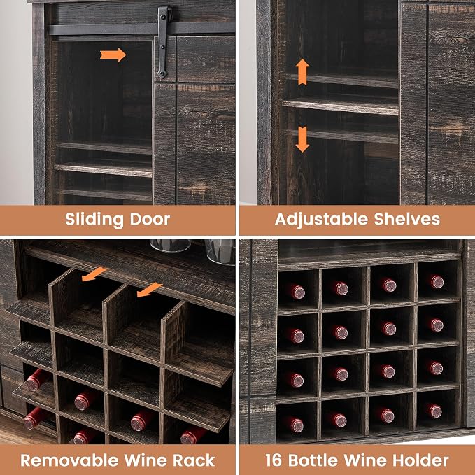 GarveeHome Bar Cabinet with Barn Doors, Farmhouse Style Wine Storage Unit with - Image 9