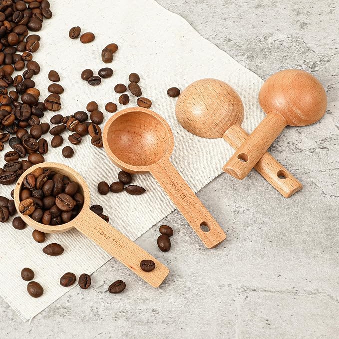 Wooden Coffee Scoop Set 4 Pack Beech Wood Tablespoon Measuring Spoons 15ml 1 - Image 5