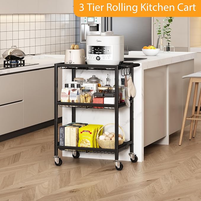 3-Tier Rolling Cart, Space-Saving Kitchen Cart - Image 7