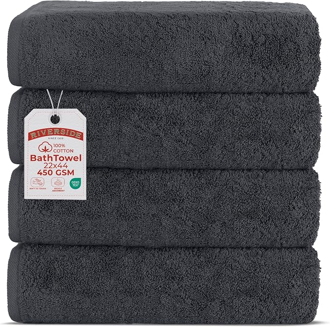 RIVERSIDE 100% Ring-Spun Cotton Bath Towels Set of 4 22 x 44 by RIVERSIDE
