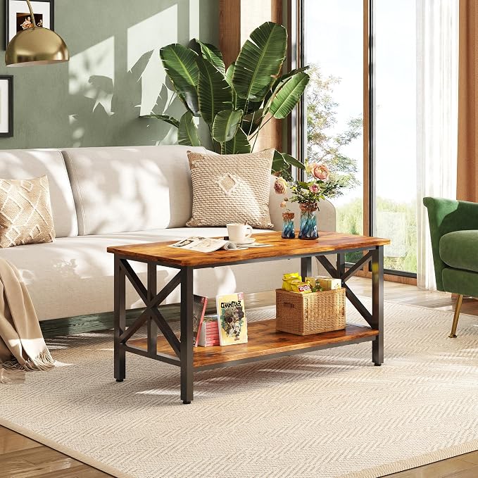 WLIVE Coffee Table for Living Room, Storage Shelf, Farmhouse Style Small Coffee - Image 2