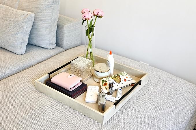 Sagala Extra Large 20" Square Ivory Shagreen Leather Ottoman Tray - Image 2
