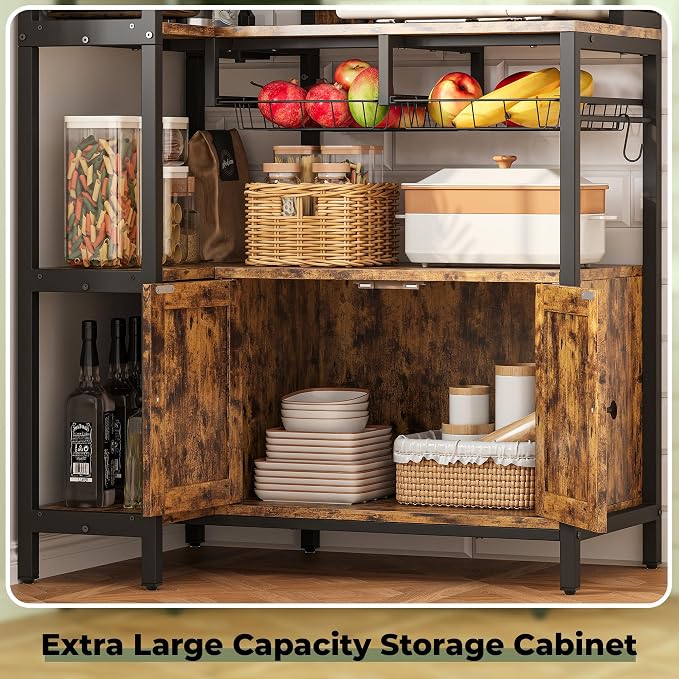 IRONCK Corner Bakers Rack with Power Outlet, Coffee Bar 6 Tier with Storage - Image 5