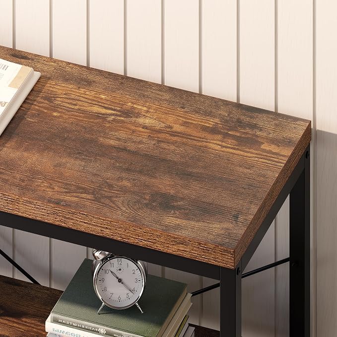 3-Tier Industrial Bookshelf, Wide Wood Horizontal Bookcase, Open Large Book - Image 4