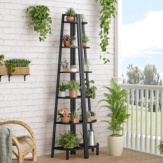 Hoctieon Corner Shelf, 6-Tier Corner Bookshelf, Rustic Ladder Shelf, Industrial - Image 6