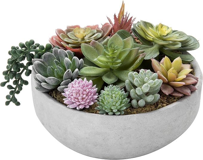 MyGift 8 Inch Round Modern Artificial Succulent Arrangement Potted in Gray by MyGiftHome
