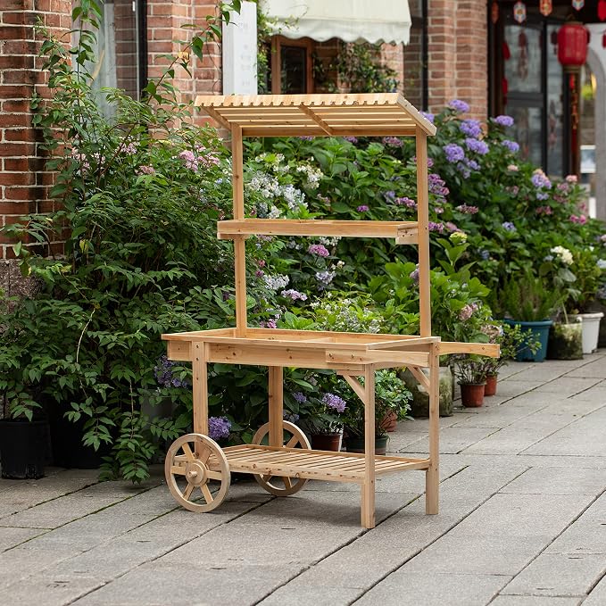 Vintiquewise Antique Solid Wood Decor Display Rack Cart Wood Plant Stands - Image 3