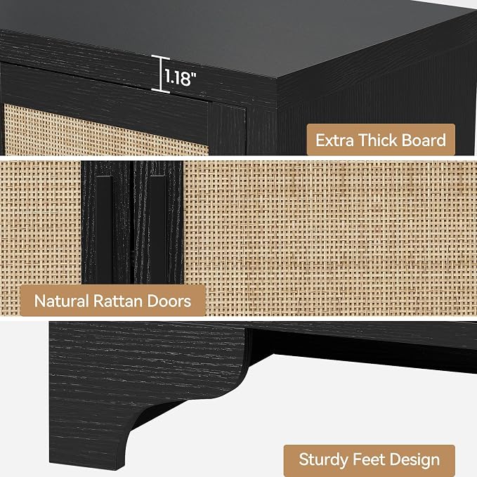 GarveeHome 4-Door Sideboard Buffet Cabinet, Natural Rattan Storage Cabinet - Image 5