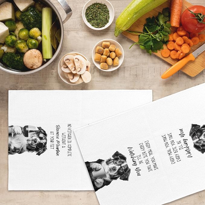 Bernese Mountain Dog Kitchen Towels Set of 2, Dog Kitchen Accessories, Coffee - Image 5