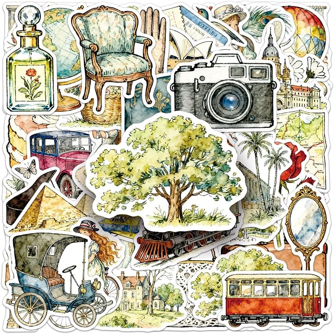 50pcs Retro Style Stickers for Kids Adults- Cute Life Aesthetic Stickers for - Image 3
