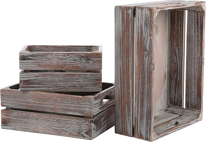 MyGift Country Rustic Torched Wood Storage Decorative Box, Nesting Wooden Crate by MyGiftHome