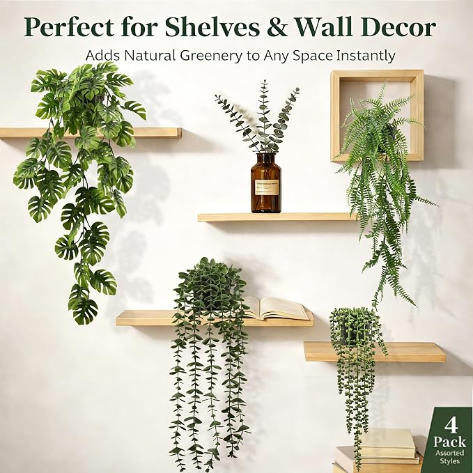 4 Pack Artificial Hanging Plants Indoor – Faux Hanging Wall Plants, String of - Image 4