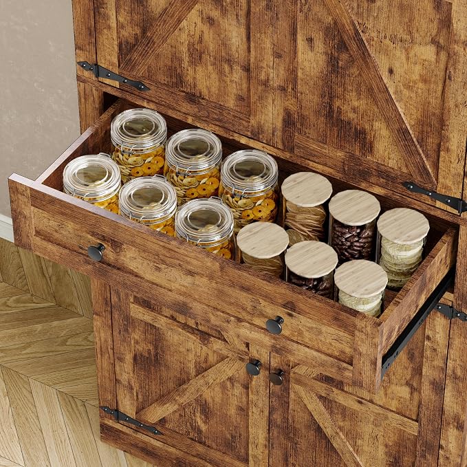 BORNOON Pantry Organizers and Storage Cabinet, 67.71” Barn Door White Kitchen - Image 7