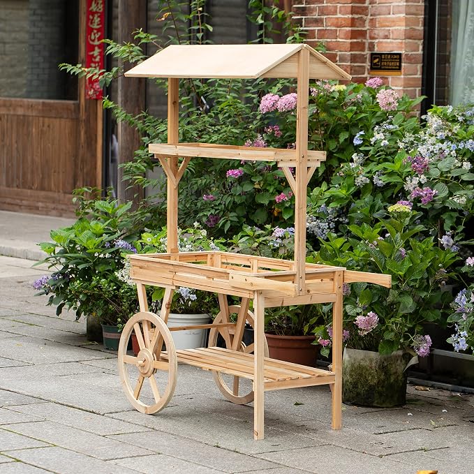 Vintiquewise Large Wooden 3 Tier Rolling Table Cart - Image 5