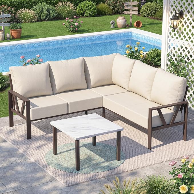 Outdoor Furniture Set, 6 Pieces Outdoor Patio Couch Sectional, L Shaped Metal - Image 8