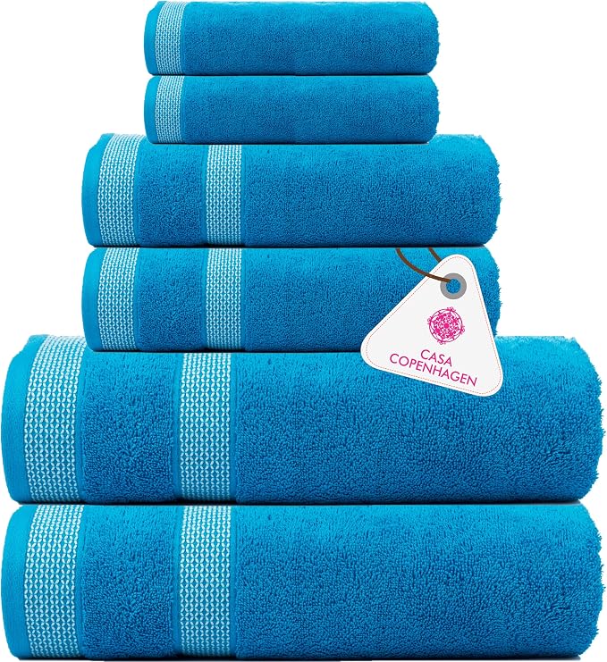 CASA COPENHAGEN Solitaire 6 Pieces Towel Set- Teal Blue, 600 GSM 2 Bath Towel 2 by CASACOPENHAGEN