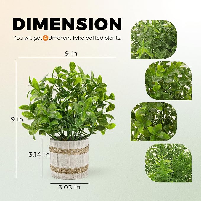 Der Rose 4 Pack Small Fake Plants Indoor Mini Artificial Plants - Image 3