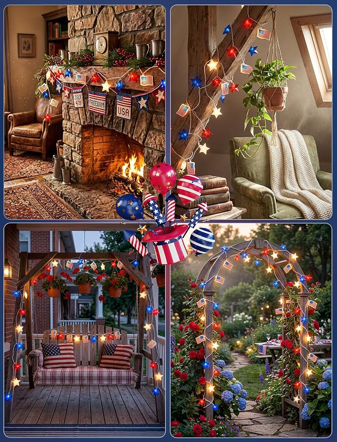 35 LED Red White Blue String Lights, 13.6FT 4th of July Decoration Lights - Image 7