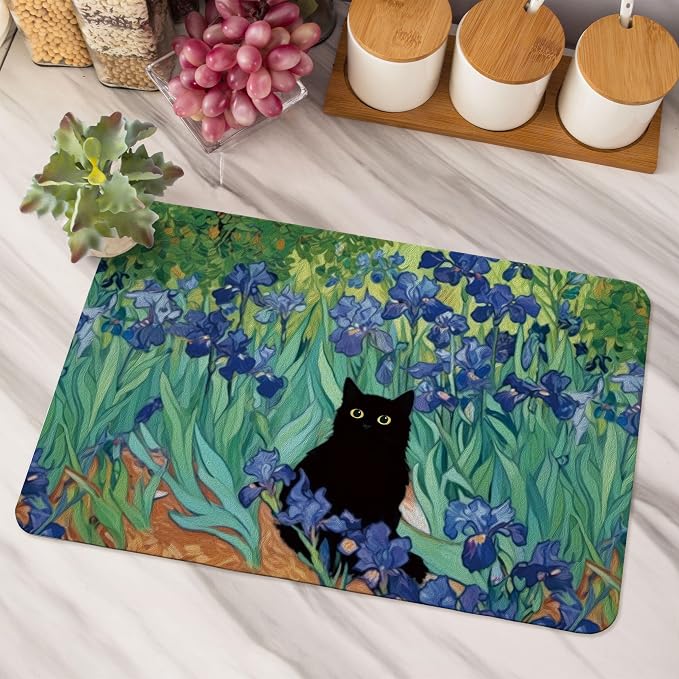 William Morris Floral Black Cat Dish Drying Mat, 16x24 Inch - Image 5