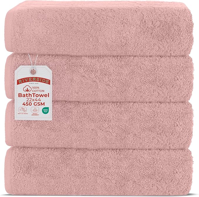 RIVERSIDE 100% Ring-Spun Cotton Bath Towels Set of 4 22 x 44 by RIVERSIDE