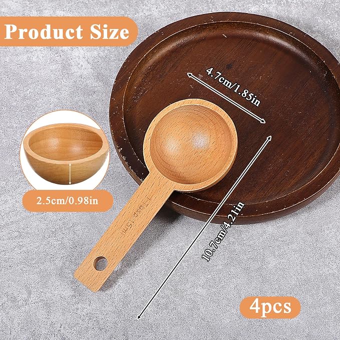 4 PCS Wooden Measuring Spoons Coffee Measuring Scoop Wooden Scoops - Image 2
