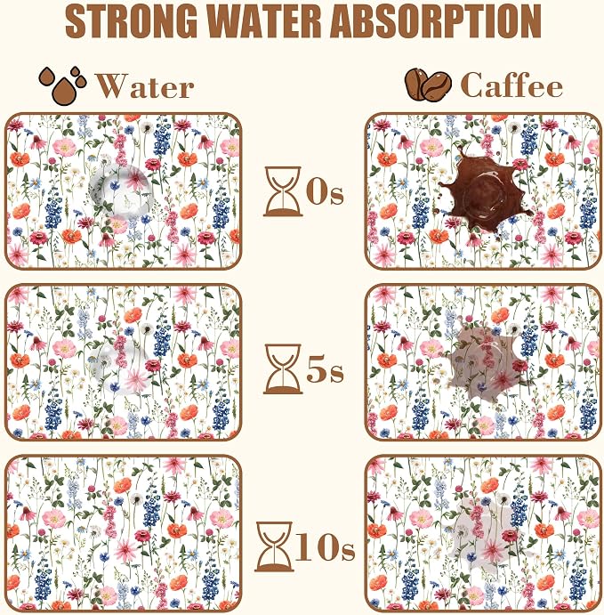 Watercolor Flowers Coffee Mat Absorbent Dish Drying Mat - Image 4
