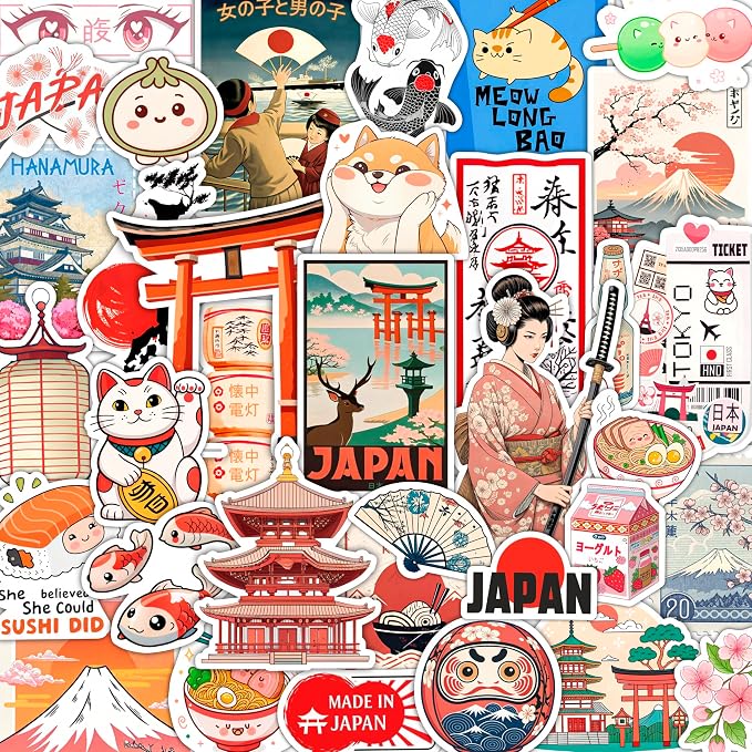 100Pcs Japanese Stickers, Japan Stickers by BulbaCraft