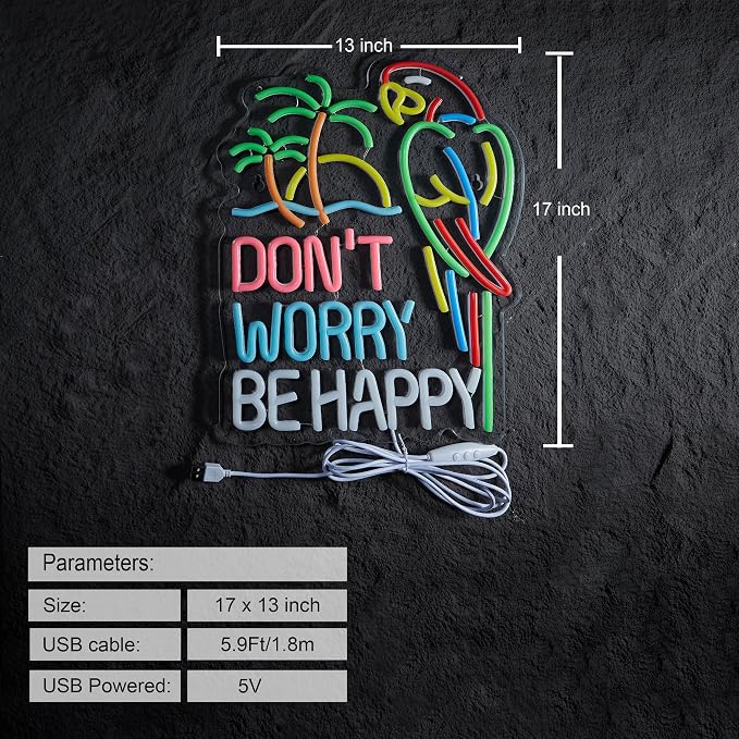 Don't Worry Be Happy Neon Sign for Wall Décor Dimmable USB Beer Bar LED Neon - Image 2