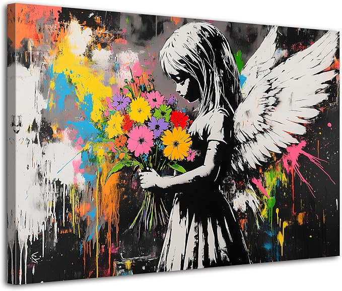 Abstract Graffiti Banksy Canvas Wall Art Banksy Angel Girls Decor Colorful by Unknown