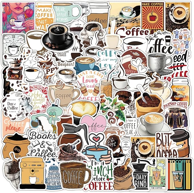 Coffee Stickers 105PCS, Vinyl Waterproof Coffee Cup Decals by Unknown
