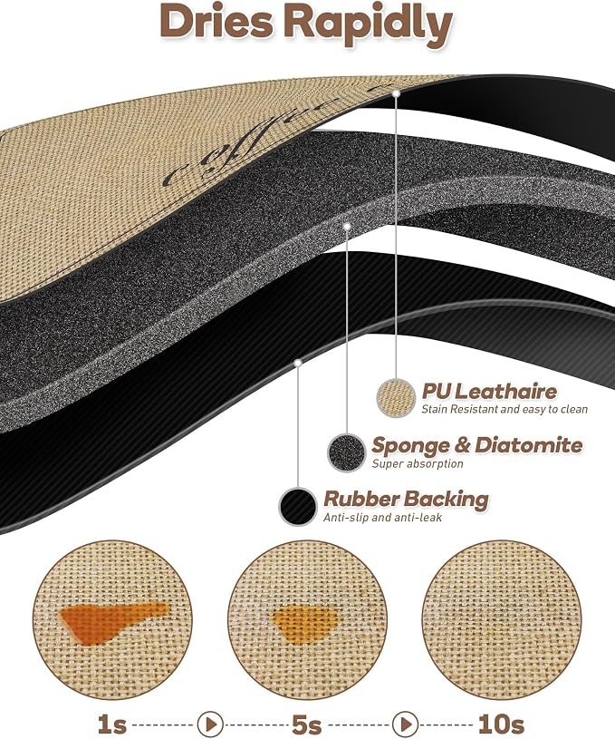 SUEH DESIGN Coffee Mat, Absorbent Dish Drying Mat 19.6 x 11.8 in Quick Dry - Image 2