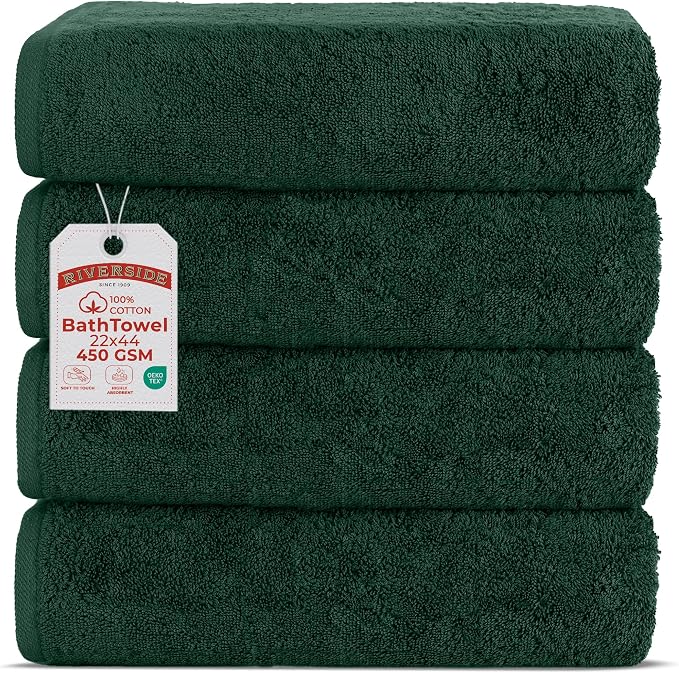 RIVERSIDE 100% Ring-Spun Cotton Bath Towels Set of 4 22 x 44 by RIVERSIDE
