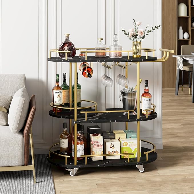 GarveeHome 3-Tier Bar Cart on Wheels, Mobile Serving Cart by GarveeHome