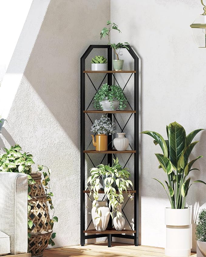 CHOEZON 59.4" Corner Shelf, 5-Tier Industrial Corner Bookshelf, Corner Storage - Image 5
