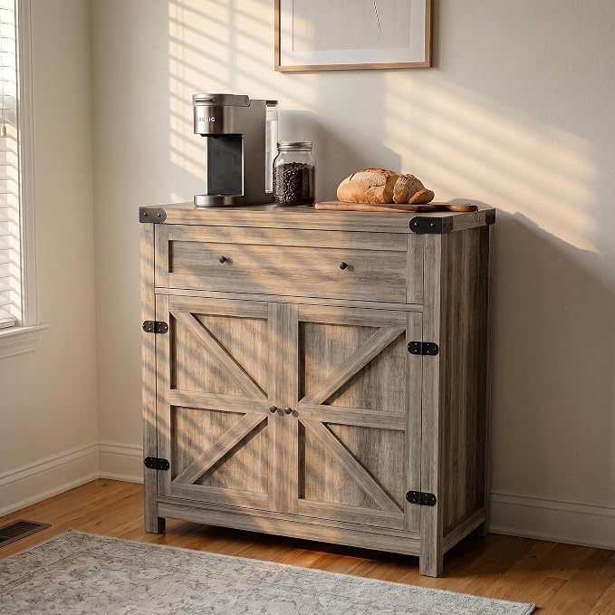 YESHOMY Kitchen Storage Cabinet, Coffee Bar Cabinet, Farmhouse Sideboard Buffet - Image 6