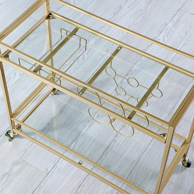 FirsTime & Co. Gold Francesca Bar Cart, 2 Tier Mobile Mini Bar, Kitchen Serving - Image 3