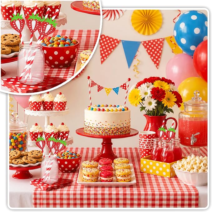 Strawberry Drinking Straws, Disposable Straw, Party Supplies - Image 4