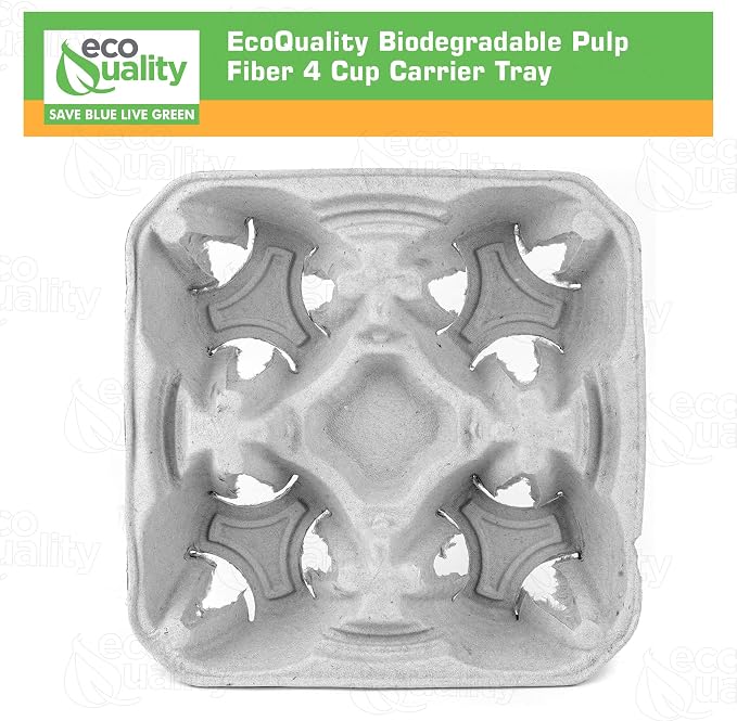 EcoQuality Pulp Fiber Cup Tray Biodegradable 4 Cup Carrier 100 Count Compostable - Image 3