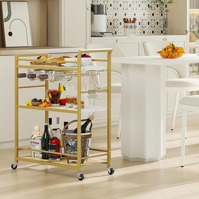 3 Tier Bar Cart, Small Beverage Cart, Mini Bar Cart - Image 5