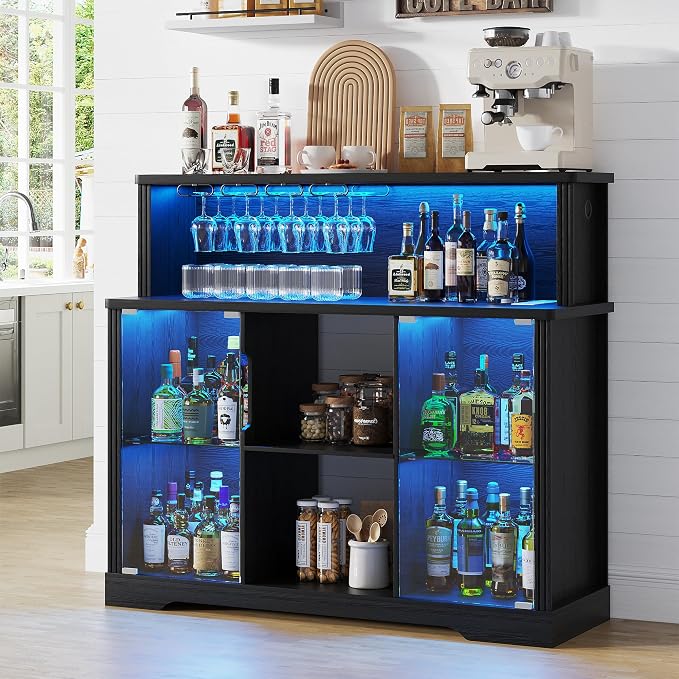 47'' Wine Bar Cabinet with Mini Fridge Space & Charging Station, Coffee Bar by TAGELIER
