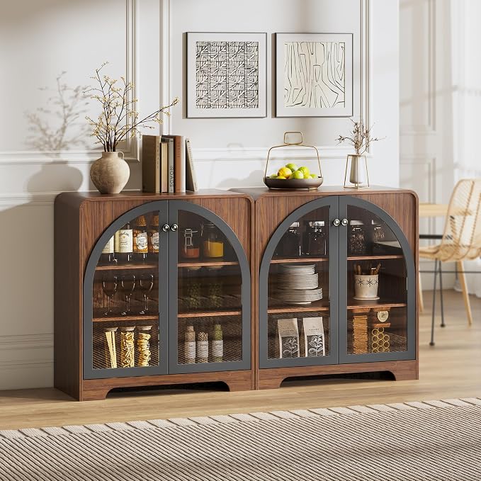 Storage Cabinet with Arched Glass Doors and Adjustable Shelves, Buffet - Image 4